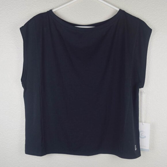 Johnny Was Calme Womens M Black Boxy Muscle Tee Tank Top Open Keyhole Back - Picture 3 of 7